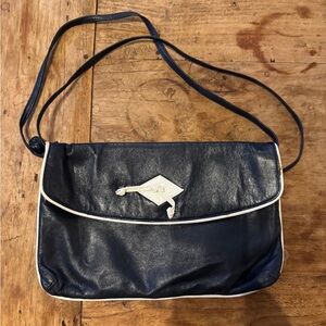 Vintage Italian Leather Navy Shoulder Bag • Made in Italy